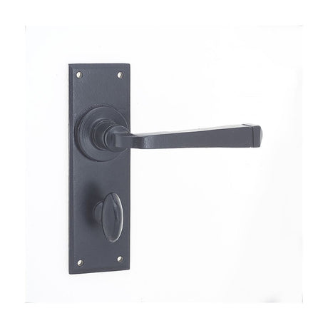 This is an image of Frelan - Valley Forge Bathroom Lock Handles on Backplate - Black available to order from T.H Wiggans Architectural Ironmongery in Kendal, quick delivery and discounted prices.