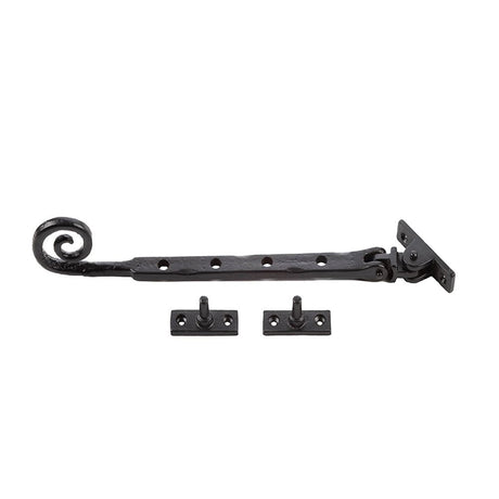 This is an image of a Frelan - Valley Forge 250mm Curly Tail Casement Stay - Black that is availble to order from T.H Wiggans Architectural Ironmongery in Kendal in Kendal.
