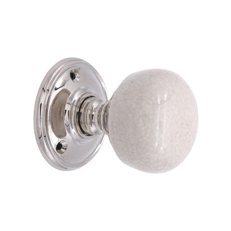 This is an image of Spira Brass - Crackled Porcelain Mortice Door Knob Polished Nickel available to order from T.H Wiggans Architectural Ironmongery in Kendal, quick delivery and discounted prices.