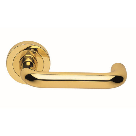 This is an image of Manital - Studio H Lever on Round rose - Polished Brass available to order from T.H Wiggans Architectural Ironmongery in Kendal, quick delivery and discounted prices.