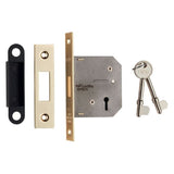 This is an image of a Eurospec - Lever Deadlock 64mm - Electro Brassed that is availble to order from T.H Wiggans Architectural Ironmongery in Kendal.