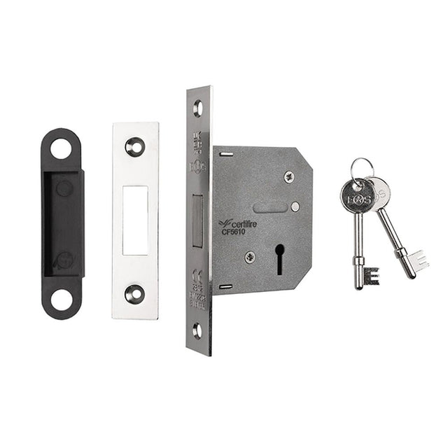 This is an image of a Eurospec - Lever Deadlock 64mm - Nickel Plate that is availble to order from T.H Wiggans Architectural Ironmongery in Kendal.