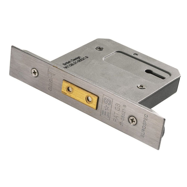 This is an image of a Eurospec - Easi-T 3 Lever Deadlock 64mm - Satin Stainless Steel that is availble to order from T.H Wiggans Architectural Ironmongery in Kendal.