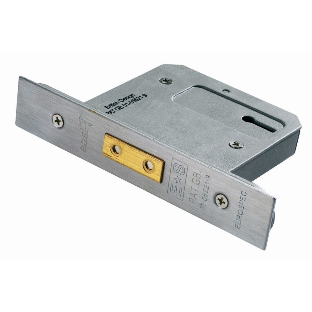 This is an image of a Eurospec - Easi-T 3 Lever Deadlock 76mm - Satin Stainless Steel that is availble to order from T.H Wiggans Architectural Ironmongery in Kendal.