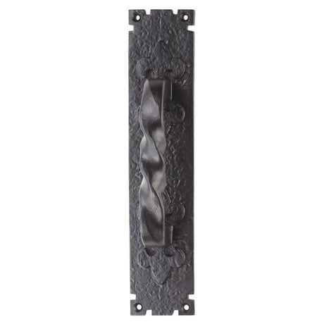 This is an image of Ludlow - Barley Twist Pull Handle on Backplate - Black Antique available to order from T.H Wiggans Architectural Ironmongery in Kendal, quick delivery and discounted prices.