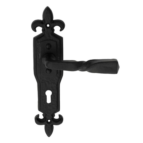 This is an image of Ludlow - Barley Twist Lever on Gothic Lock Backplate - Black Antique available to order from T.H Wiggans Architectural Ironmongery in Kendal, quick delivery and discounted prices.