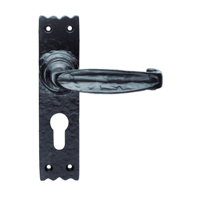 This is an image of Ludlow - Slimline V Lever on Euro Lock Backplate - Black Antique available to order from T.H Wiggans Architectural Ironmongery in Kendal, quick delivery and discounted prices.
