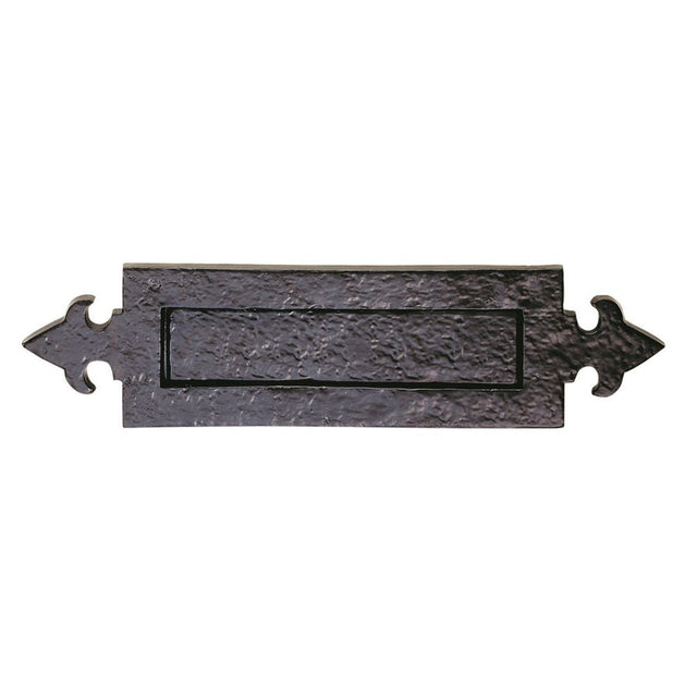 This is an image of Ludlow - Fleur de Lys Letter plate 365 x 90mm - Black Antique available to order from T.H Wiggans Architectural Ironmongery in Kendal, quick delivery and discounted prices.