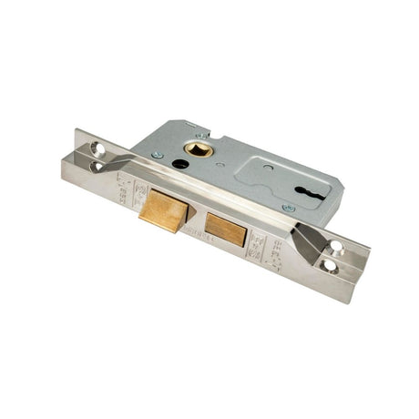 This is an image of a Eurospec - Contract 2 Lever Sashlock Rebated 64mm - Nickel Plate that is availble to order from T.H Wiggans Architectural Ironmongery in Kendal.