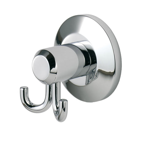 This is an image of a Carlisle Brass - Tempo Double Robe Hook - Polished Chrome that is availble to order from T.H Wiggans Architectural Ironmongery in Kendal in Kendal.