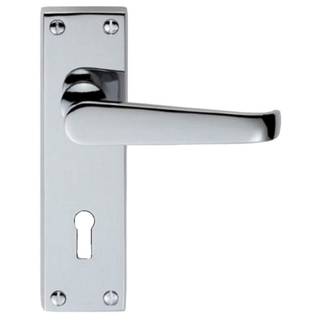 This is an image of Carlisle Brass - Victorian Lever on Lock Backplate - Polished Chrome available to order from T.H Wiggans Architectural Ironmongery in Kendal, quick delivery and discounted prices.