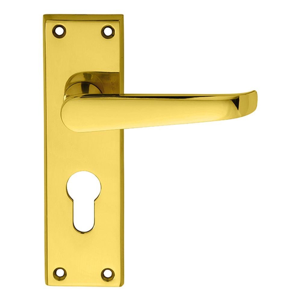 This is an image of Carlisle Brass - Victorian Lever on Euro Lock Backplate - Polished Brass available to order from T.H Wiggans Architectural Ironmongery in Kendal, quick delivery and discounted prices.