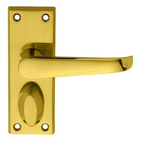 This is an image of Carlisle Brass - Victorian Lever on Privacy Backplate - Polished Brass available to order from T.H Wiggans Architectural Ironmongery in Kendal, quick delivery and discounted prices.