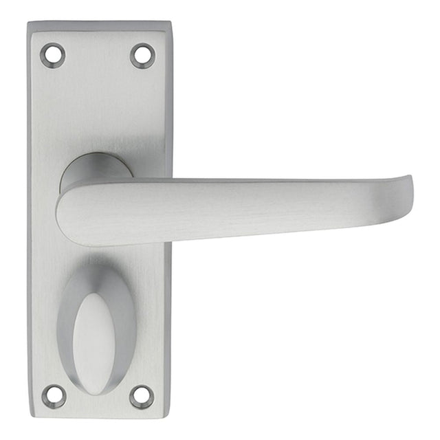 This is an image of Carlisle Brass - Victorian Lever on Privacy Backplate - Satin Chrome available to order from T.H Wiggans Architectural Ironmongery in Kendal, quick delivery and discounted prices.