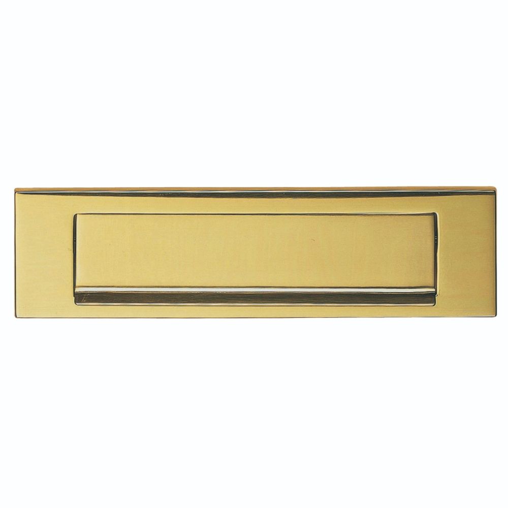 This is an image of Carlisle Brass - Plain Letter Plate 254 x 78mm (Gravity Flap) - Polished Brass available to order from T.H Wiggans Architectural Ironmongery in Kendal, quick delivery and discounted prices.