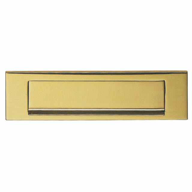This is an image of Carlisle Brass - Plain Letter Plate 254 x 78mm (Gravity Flap) - Polished Brass available to order from T.H Wiggans Architectural Ironmongery in Kendal, quick delivery and discounted prices.