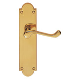 This is an image of Carlisle Brass - Victorian Scroll Lever on Shaped Latch Backplate - Polished Bra available to order from T.H Wiggans Architectural Ironmongery in Kendal, quick delivery and discounted prices.