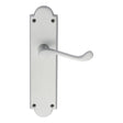 This is an image of Carlisle Brass - Victorian Scroll Lever on Shaped Latch Backplate - Satin Chrome available to order from T.H Wiggans Architectural Ironmongery in Kendal, quick delivery and discounted prices.