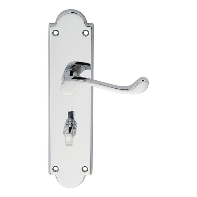 This is an image of Carlisle Brass - Victorian Scroll Lever on Shaped WC Backplate - Polished Chrome available to order from T.H Wiggans Architectural Ironmongery in Kendal, quick delivery and discounted prices.