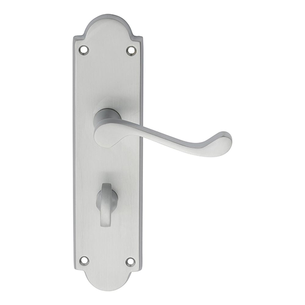 This is an image of Carlisle Brass - Victorian Scroll Lever on Shaped WC Backplate - Satin Chrome available to order from T.H Wiggans Architectural Ironmongery in Kendal, quick delivery and discounted prices.