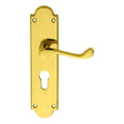 This is an image of Carlisle Brass - Victorian Scroll Lever on Shaped Euro Lock Backplate - Polished available to order from T.H Wiggans Architectural Ironmongery in Kendal, quick delivery and discounted prices.