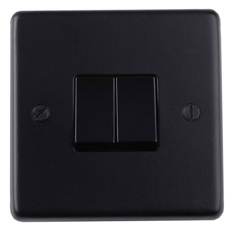 This is an image showing Eurolite Stainless steel 2 Gang Switch - Matt Black (With Black Trim) mb2swb available to order from T.H. Wiggans Ironmongery in Kendal, quick delivery and discounted prices.