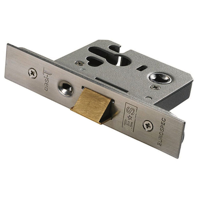 This is an image of a Eurospec - Easi-T Euro Profile Cylinder Night Latch - Case Only 64mm - Satin Sta that is availble to order from T.H Wiggans Architectural Ironmongery in Kendal.