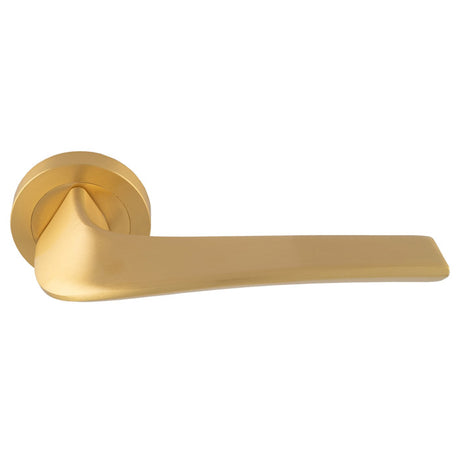 This is an image of a Manital - Master lever on round rose - Satin Brass ms5sb that is availble to order from T.H Wiggans Ironmongery in Kendal.