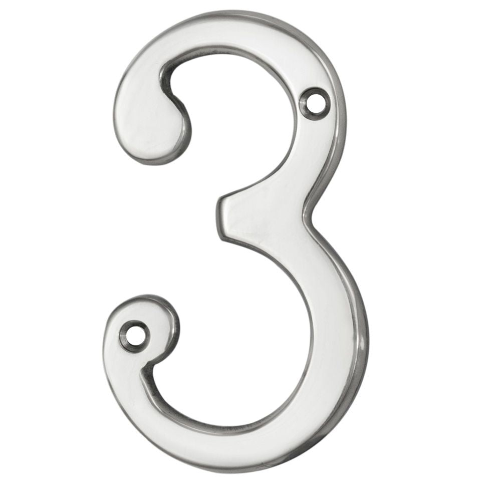 This is an image of Carlisle Brass - Numerals (0-9) Number 3 - Polished Chrome available to order from T.H Wiggans Architectural Ironmongery in Kendal, quick delivery and discounted prices.