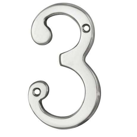 This is an image of Carlisle Brass - Numerals (0-9) Number 3 - Polished Chrome available to order from T.H Wiggans Architectural Ironmongery in Kendal, quick delivery and discounted prices.
