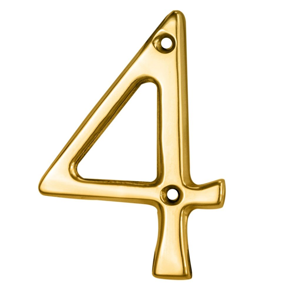 This is an image of Carlisle Brass - Numerals (0-9) Number 4 - Polished Brass available to order from T.H Wiggans Architectural Ironmongery in Kendal, quick delivery and discounted prices.