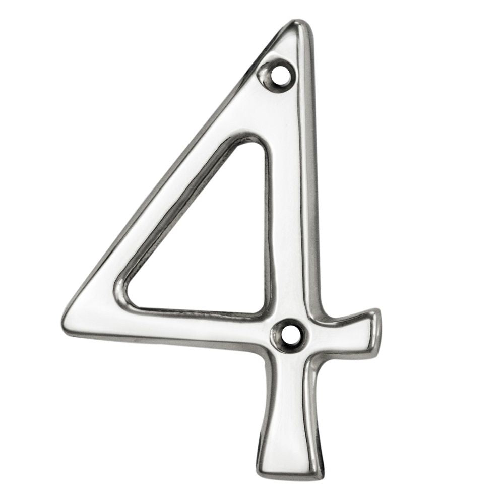This is an image of Carlisle Brass - Numerals (0-9) Number 4 - Polished Chrome available to order from T.H Wiggans Architectural Ironmongery in Kendal, quick delivery and discounted prices.