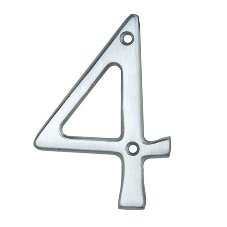This is an image of Carlisle Brass - Numerals (0-9) Number 4 - Satin Chrome available to order from T.H Wiggans Architectural Ironmongery in Kendal, quick delivery and discounted prices.