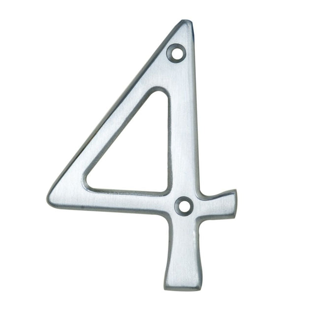 This is an image of Carlisle Brass - Numerals (0-9) Number 4 - Satin Chrome available to order from T.H Wiggans Architectural Ironmongery in Kendal, quick delivery and discounted prices.