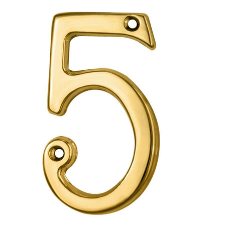This is an image of Carlisle Brass - Numerals (0-9) Number 5 - Polished Brass available to order from T.H Wiggans Architectural Ironmongery in Kendal, quick delivery and discounted prices.