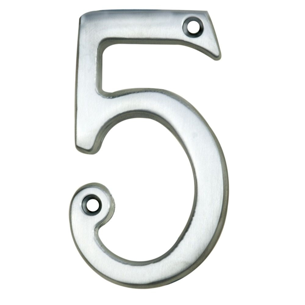 This is an image of Carlisle Brass - Numerals (0-9) Number 5 - Satin Chrome available to order from T.H Wiggans Architectural Ironmongery in Kendal, quick delivery and discounted prices.