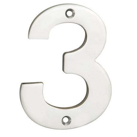 This is an image of Eurospec - Numerals Number 3 - Bright Stainless Steel available to order from T.H Wiggans Architectural Ironmongery in Kendal, quick delivery and discounted prices.