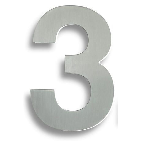 This is an image of Eurospec - Stainless Steel 7" Numerals (0-9) (Number 3) - Bright Stainless Steel available to order from T.H Wiggans Architectural Ironmongery in Kendal, quick delivery and discounted prices.