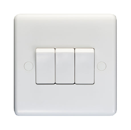 This is an image showing Eurolite Enhance White Plastic 3 Gang Switch - White (With White Trim) pl3032 available to order from T.H. Wiggans Ironmongery in Kendal, quick delivery and discounted prices.