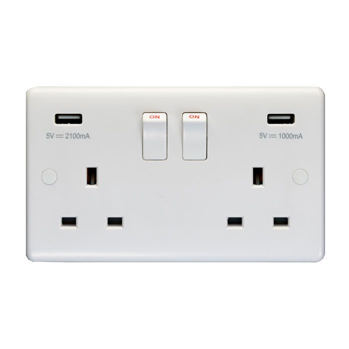 This is an image showing Eurolite Enhance White Plastic 2 Gang Usb Socket - White (With White Trim) pl4620 available to order from T.H. Wiggans Ironmongery in Kendal, quick delivery and discounted prices.