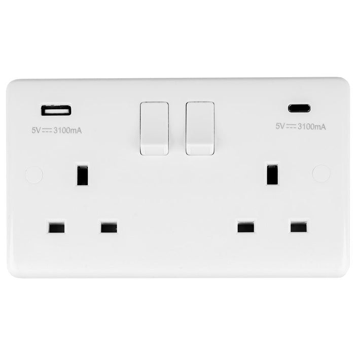 This is an image showing Eurolite Enhance White Plastic Enhance White Plastic 2 Gang Usb C Socket - White (With White Trim) pl4620c available to order from T.H. Wiggans Ironmongery in Kendal, quick delivery and discounted prices.