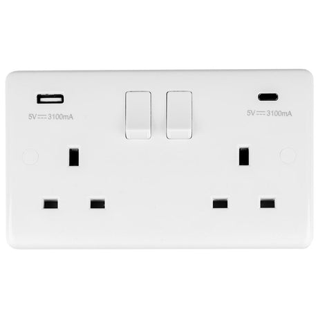 This is an image showing Eurolite Enhance White Plastic Enhance White Plastic 2 Gang Usb C Socket - White (With White Trim) pl4620c available to order from T.H. Wiggans Ironmongery in Kendal, quick delivery and discounted prices.