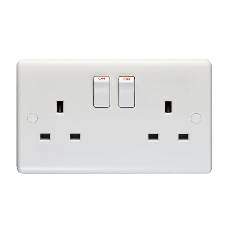 This is an image showing Eurolite Enhance White Plastic 2 Gang Switched Socket Double Poled - White pl4100 available to order from T.H. Wiggans Ironmongery in Kendal, quick delivery and discounted prices.