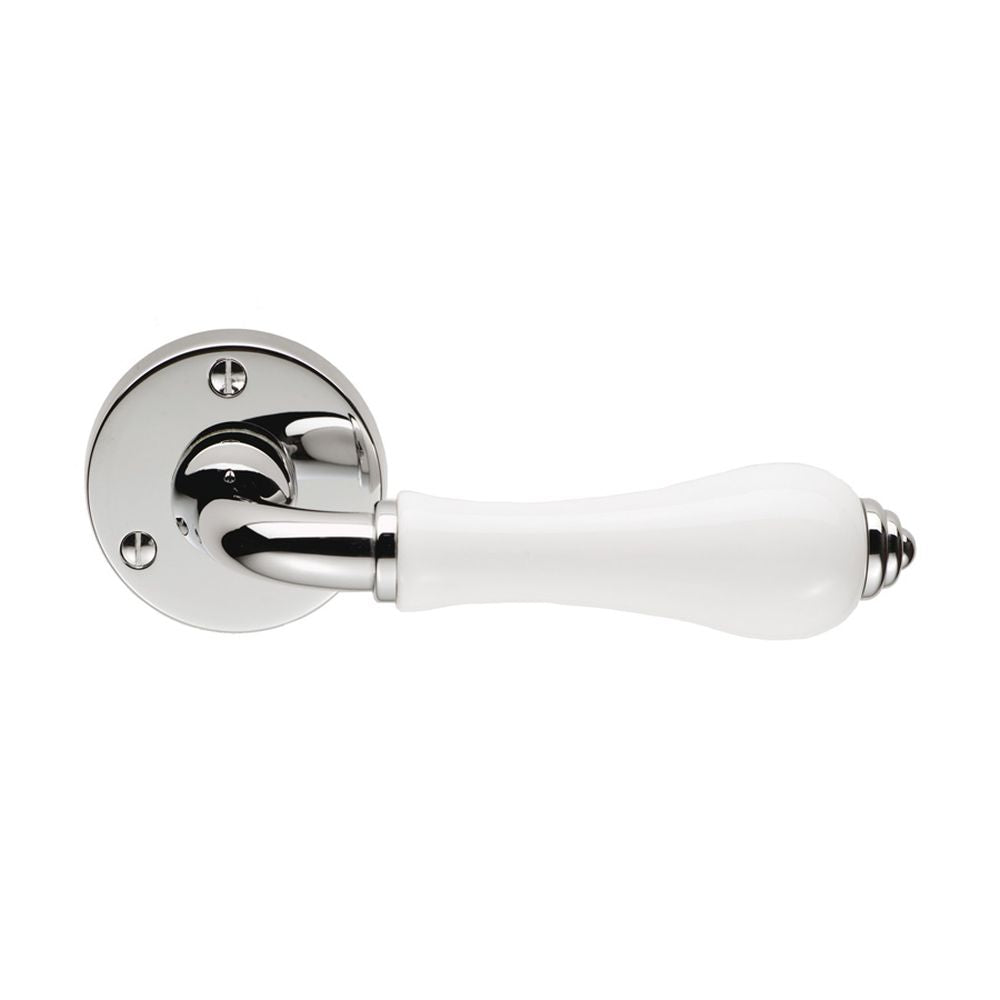 This is an image of Carlisle Brass - Porcelain Lever on Round Rose White - PLWCP available to order from T.H Wiggans Architectural Ironmongery in Kendal, quick delivery and discounted prices.