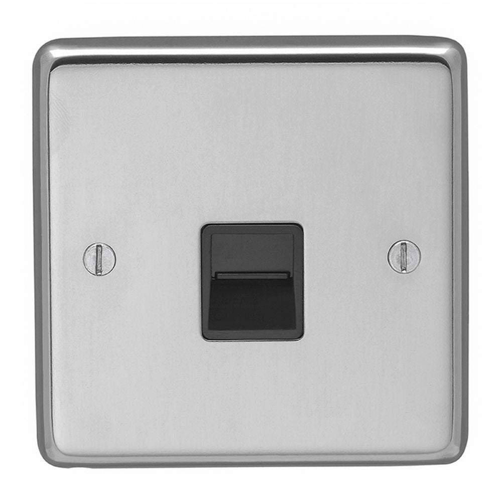 This is an image showing Eurolite Stainless Steel Telephone Master - Polished Stainless Steel (With Black Trim) pss1mb available to order from T.H. Wiggans Ironmongery in Kendal, quick delivery and discounted prices.