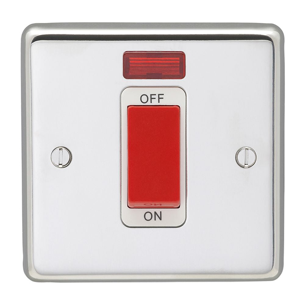 This is an image showing Eurolite Stainless Steel 45Amp Switch with Neon Indicator - Polished Stainless Steel (With White Trim) pss45aswnsw available to order from T.H. Wiggans Ironmongery in Kendal, quick delivery and discounted prices.