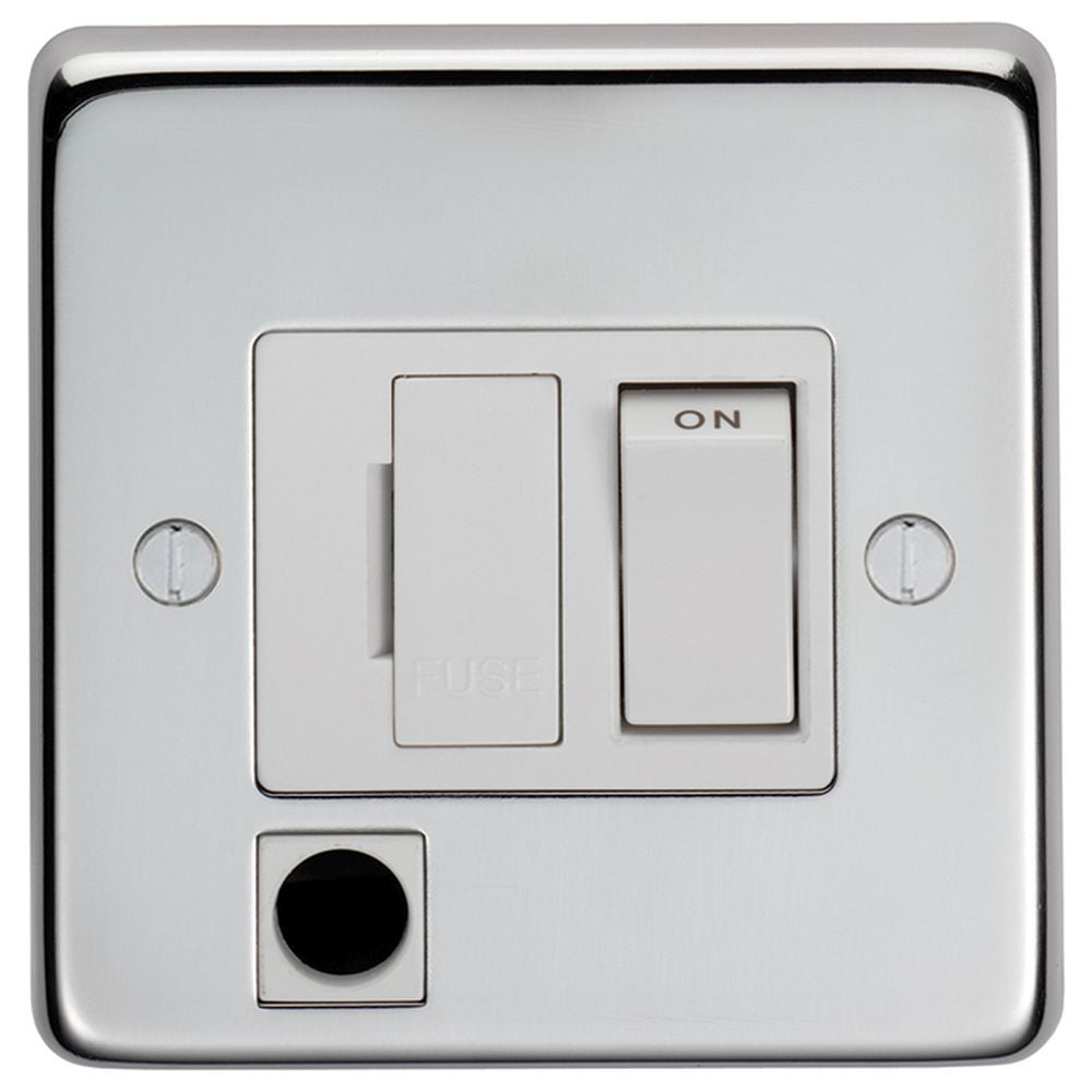 This is an image showing Eurolite Stainless Steel Switched Fuse Spur - Polished Stainless Steel (With White Trim) pssswffow available to order from T.H. Wiggans Ironmongery in Kendal, quick delivery and discounted prices.