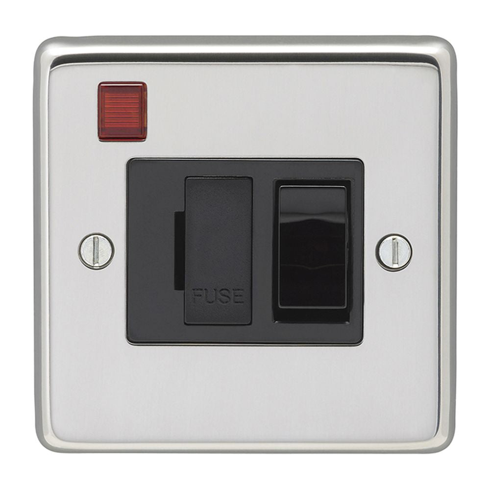 This is an image showing Eurolite Stainless Steel Switched Fuse Spur - Polished Stainless Steel (With Black Trim) pssswfnb available to order from T.H. Wiggans Ironmongery in Kendal, quick delivery and discounted prices.