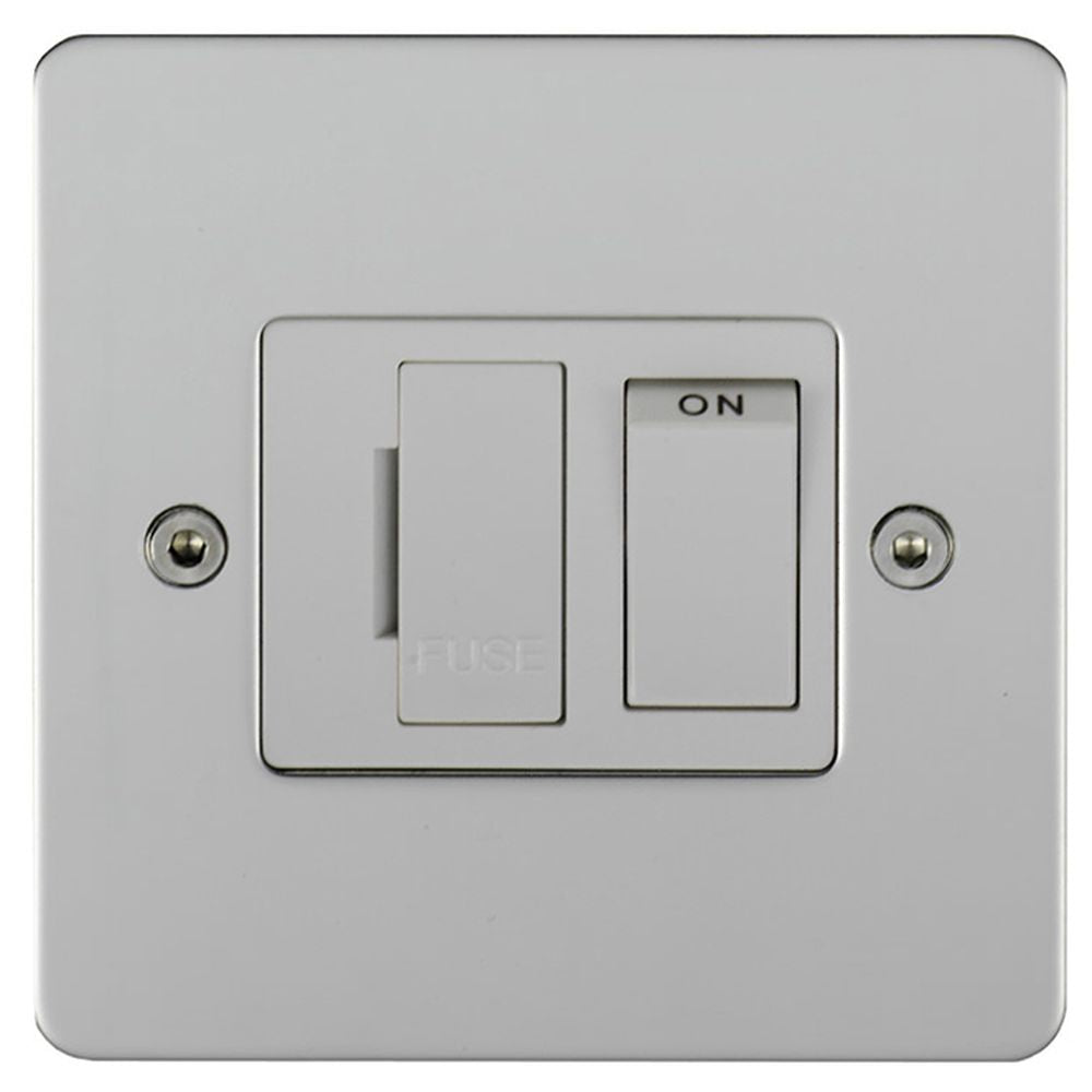 This is an image showing Eurolite Stainless Steel Switched Fuse Spur - Polished Stainless Steel (With White Trim) pssswfw available to order from T.H. Wiggans Ironmongery in Kendal, quick delivery and discounted prices.