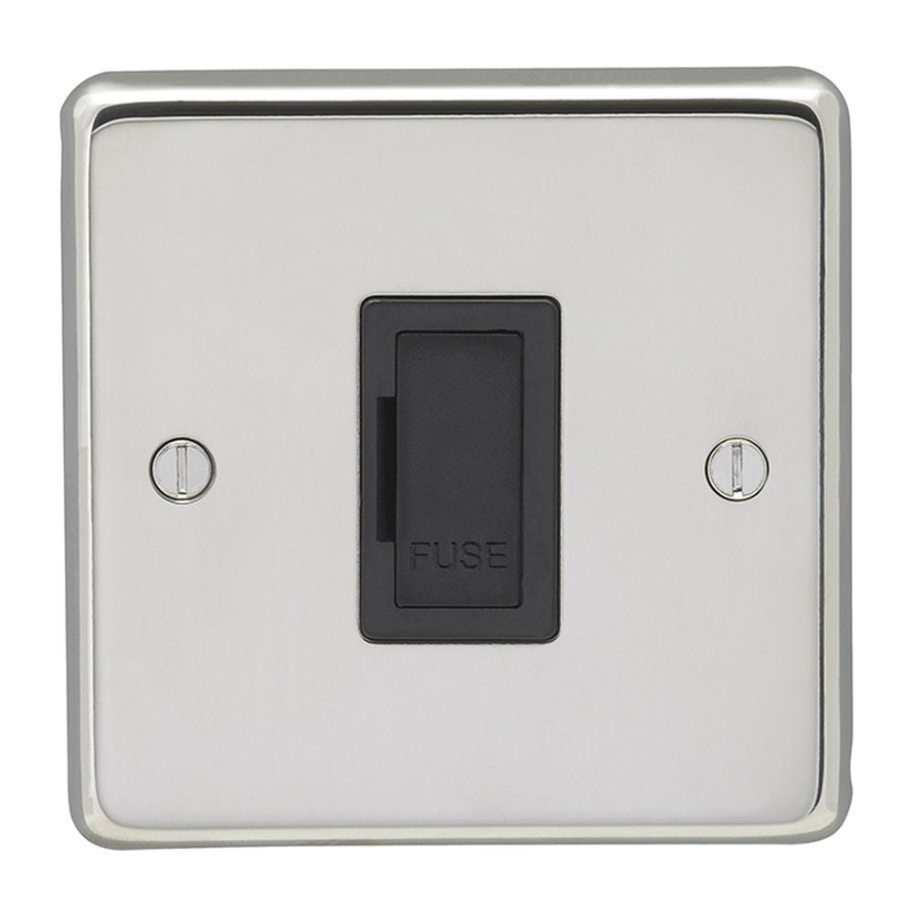 This is an image showing Eurolite Stainless Steel Unswitched Fuse Spur - Polished Stainless Steel (With Black Trim) pssuswfb available to order from T.H. Wiggans Ironmongery in Kendal, quick delivery and discounted prices.